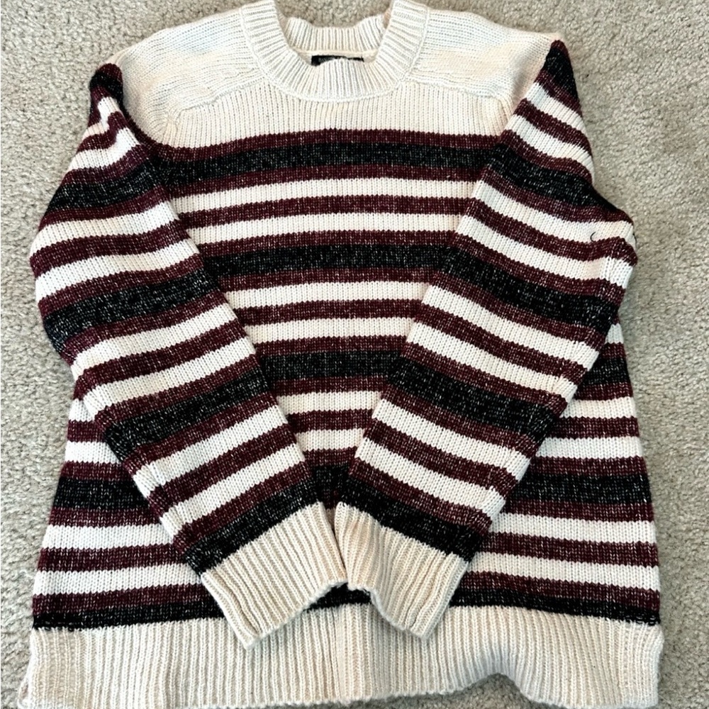 Banana Republic Cream and Burgundy Striped Sweater